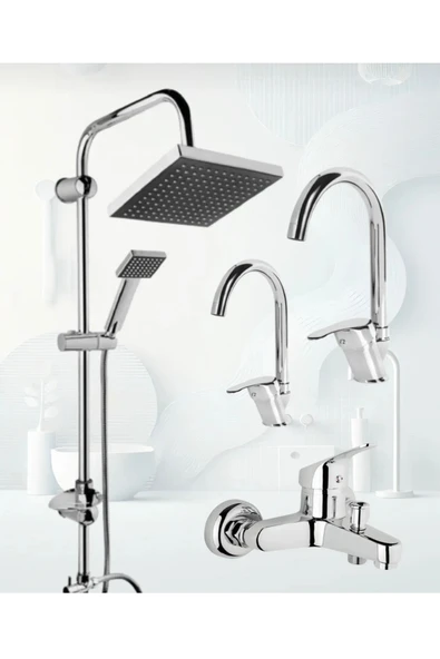 BDL ARMATÜR KROM ROBOT DUŞ SETİ , BASTON EVİYE , LAVABO , BANYO BATARYASI 4’LÜ SET ürün görseli 1