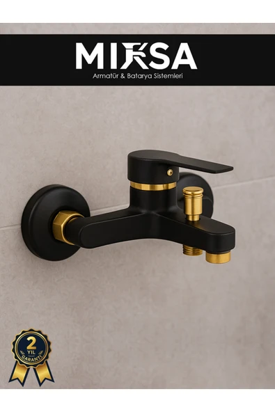 MİXSA Siyah-Gold Mix Banyo Duş Bataryası Musluğu Garantili, Yerli Üretim ürün görseli 1