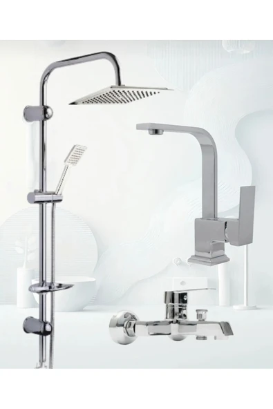 BDL ARMATÜR KROM DUBAİ ROBOT DUŞ SETİ , LÜX KARE LAVABO , BANYO BATARYASI 3’LÜ SET ürün görseli 1