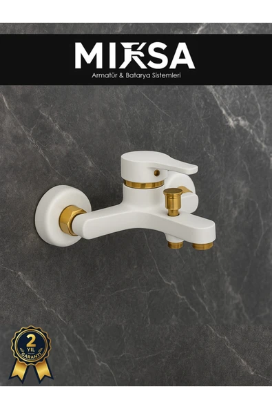 MİXSA Beyaz-Gold Mix Banyo Duş Bataryası Musluğu Garantili, Yerli Üretim ürün görseli 1