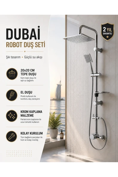 MİXSA Lüx Premium Dubai Robot Duş Seti Modern Tasarım Yağmurlama Tepe Full Krom Duş Seti ürün görseli 1