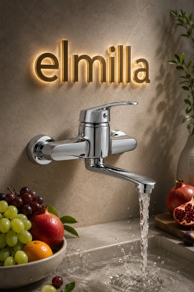 elmilla Lüx Premium Krom Alttan Borulu Mutfak-Lavabo Bataryası Çeşmesi Musluğu Çift Su Girişli Modern Tasarım ürün görseli 1