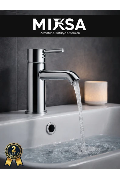 MİXSA Krom Sabit Banyo Lavabo Musluğu Bataryası ürün görseli 1