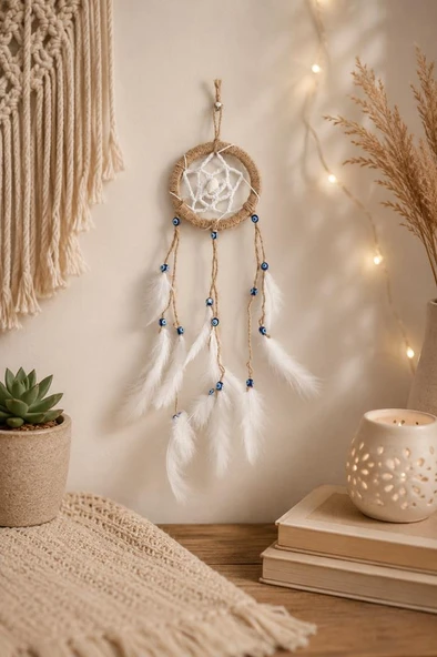 Mini Düş Kapanı Bambu Çember Araba Dikiz Ayna Süsü El Yapımı Tüylü Bohem Oto Aksesuar Dreamcatcher ürün görseli 1