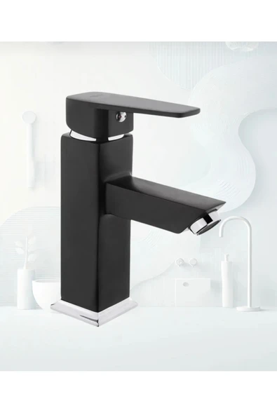 BDL ARMATÜR SİYAH KARE SABİT AÇ KAPA LAVABO BATARYASI ürün görseli 1
