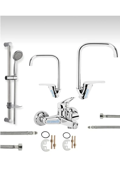BDL ARMATÜR SÜRGÜLÜ DUŞ BANYO LAVABO MUTFAK BATARYASI MUSLUĞU 4’LÜ SET ürün görseli 1