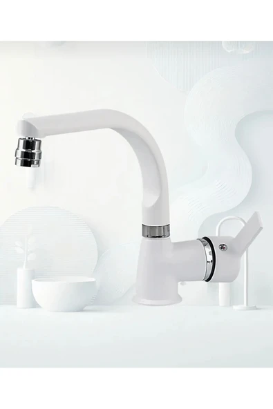 BDL ARMATÜR BEYAZ DELTA LAVABO BATARYASI OYNAR BAŞLIKLI BANYO BATARYASI ÇİFT SU GİRİŞLİ LAVABO MUSLUĞU ürün görseli 1