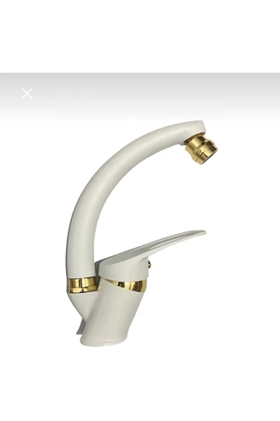 BDL ARMATÜR BEYAZ GOLD LÜX LAVABO BATARYASI MUSLUĞU ÇEŞMESİ OYNAR BAŞLIKLI ürün görseli 1