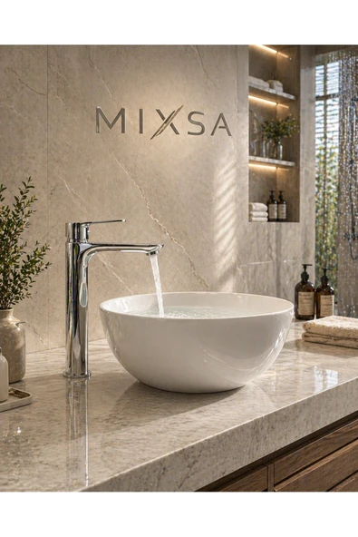 MİXSA Çanak Lavabo Krom Aç Kapa Banyo Lavabo Musluğu Bataryası ürün görseli 1