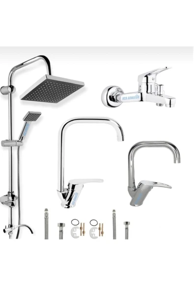BDL ARMATÜR KCA ROBOT DUŞ SİSTEMİ BANYO LAVABO MUTFAK MUSLUĞU ÇEŞMESİ BATARYASI 4’LÜ FULL SET ürün görseli 1