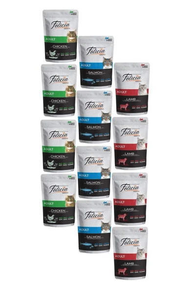 Felicia Tahılsız Yetişkin Yaş Kedi Maması 85 Gr Karışık Paket Somon-kuzu-tavuk (12 Adet) ürün görseli 1