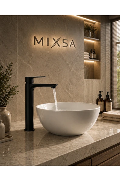 MİXSA PREMİUM SABİT GÖVDELİ ÇANAK LAVABO BATARYASI SİYAH KAPLAMA ürün görseli 1