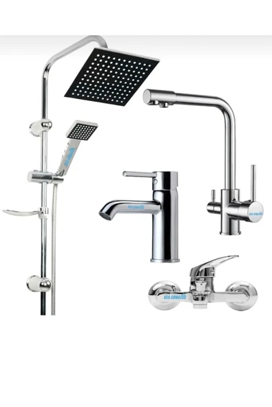 BDL ARMATÜR ARITMALI 3 YOLLU MUTFAK SABİT LAVABO MİX BANYO ROBOT DUŞ SETİ 4’LÜ MUSLUK BATARYA SETİ ürün görseli 1