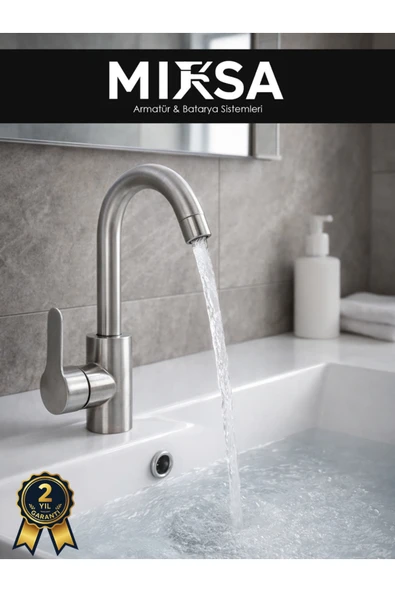 MİXSA İnox Delta Gri Mat Banyo Lavabo Musluğu Bataryası ürün görseli 1