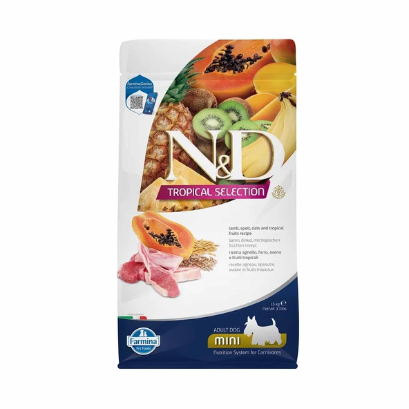 N&D Tropical Selection Düşük Tahıllı Kuzu Etli ve Tropikal Meyveli Küçük Irk Yetişkin Köpek Maması 1,5 kg ürün görseli 1