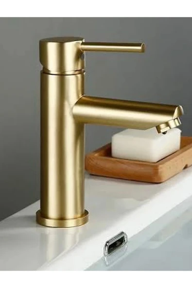 BDL ARMATÜR Gold Altın Kaplama Kartal Sabit Banyo Lavabo Bataryası Musluğu Çeşmesi Çift Su Girişli ürün görseli 1