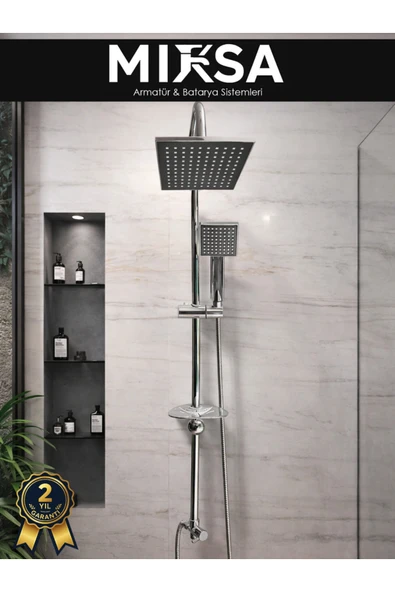 MİXSA Krom Kare Robot Tepe Yağmurlamalı Banyo Duş Seti ürün görseli 1