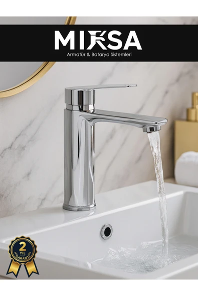 MİXSA Krom Sabit Gövde Lüx Banyo Lavabo Musluğu Bataryası ürün görseli 1