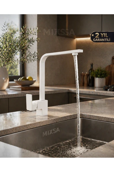 MİXSA Lüx Premium Beyaz Kare Mutfak Bataryası ürün görseli 1