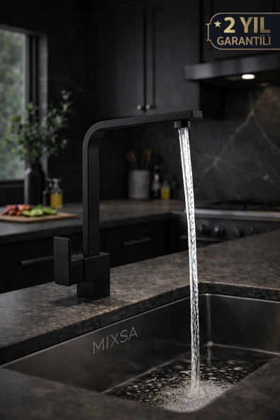 MİXSA Lüx Premium Siyah Kare Mutfak Bataryası ürün görseli 1