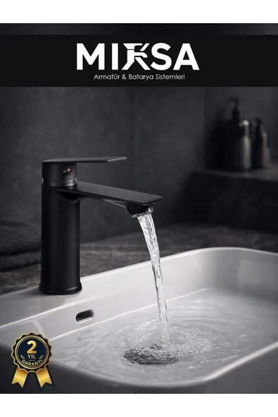 MİXSA Siyah Sabit Gövde Lüx Banyo Lavabo Musluğu Bataryası ürün görseli 1