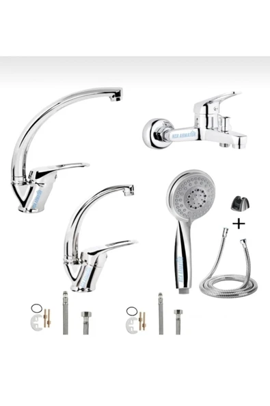 BDL ARMATÜR KCA BANYO LAVABO MUTFAK BATARYASI ÇEŞMESİ MUSLUĞU DUŞ BAŞLIĞI 4’LÜ FULL SET ürün görseli 1