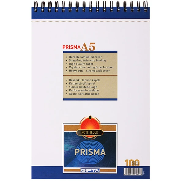 Gıpta A5 Bloknot Prisma Spiralli Karton Kapak Çizgili 100 Yaprak 3-1379000-2181 (6 Li Paket) ürün görseli 1