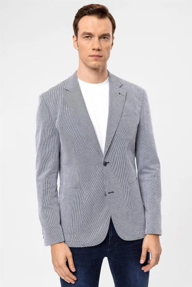 Parlament Mavi Slim Fit Armürlü Mono Yaka 6 Drop Ceket ürün görseli 1