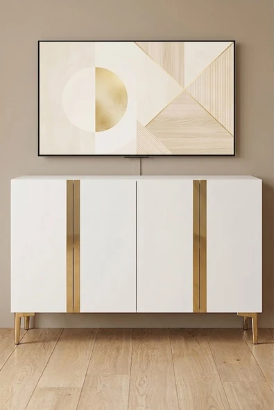 KA1298BG ANKA Konsol ve Tv Sehpası Beyaz-Gold 120cm ürün görseli 1