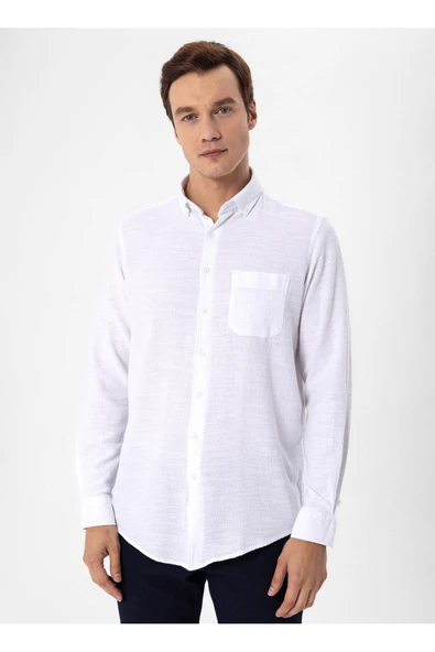 Süvari Regular Fit Düğmeli Yaka Düz Beyaz Erkek Gömlek GM1008300078 ürün görseli 1