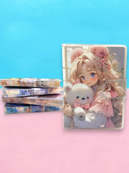 Kawai Kore Kız Ayıcıklı A7 Not Defteri , Çıt Çıtlı Cep Defteri - Pembe ürün görseli 1