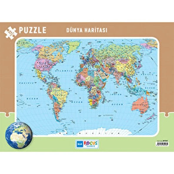 Blue Focus 72 Parça Dünya Haritası Frame Puzzle ürün görseli 1