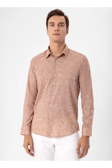 Süvari Slim Fit Klasik Yaka Armürlü Kiremit Erkek Gömlek GM2024700406 ürün görseli 1