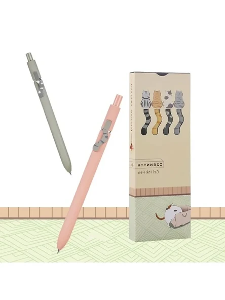Sevimli Kedi Figürlü 4'lü Jel Kalem Seti - Pastel Renkler ürün görseli 1