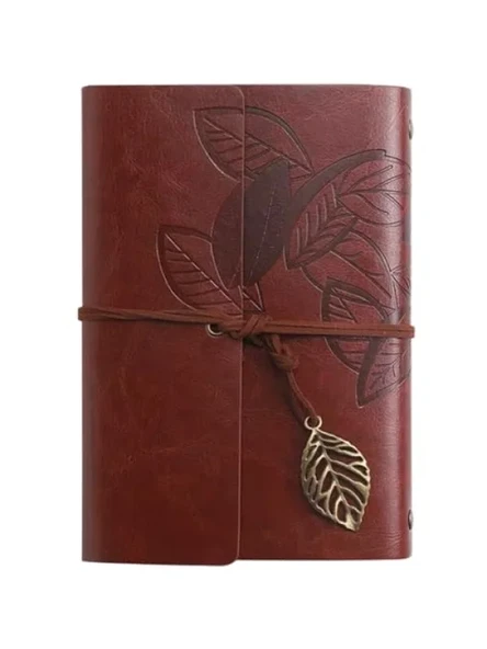 Vintage Yaprak Motifli PU Deri Defter - 80 Sayfa Çizgisiz ürün görseli 1
