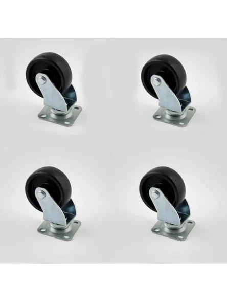 4'lü Set 50 mm Tablalı Dönerli Mobilya Tekerleği, Siyah ürün görseli 1