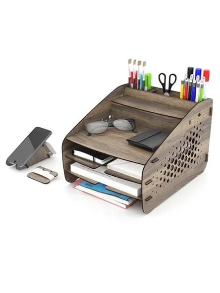 Ceviz Renk Masaüstü Organizer - Medium Hexa ürün görseli 1