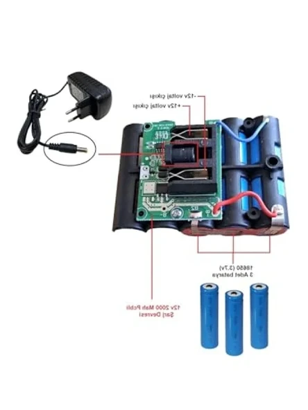 3'lü Li-Ion 18650 Pil Seti - 12V 2000 mAh - Resim 2