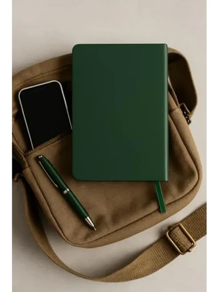 Yeşil Termo Deri Kapaklı Noktalı Defter, A5 Boyut, 128 Yaprak ürün görseli 1