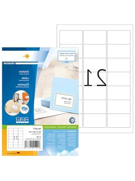 Kendinden Yapışkanlı 4677 Adres Etiketi, Beyaz, 63,5 x 38,1 mm, 2100 Adet ürün görseli 1
