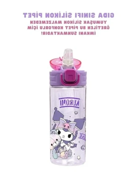 500ml Kapasiteli Kilitlenebilir Su Matarası - Pembe-Mor - Resim 3