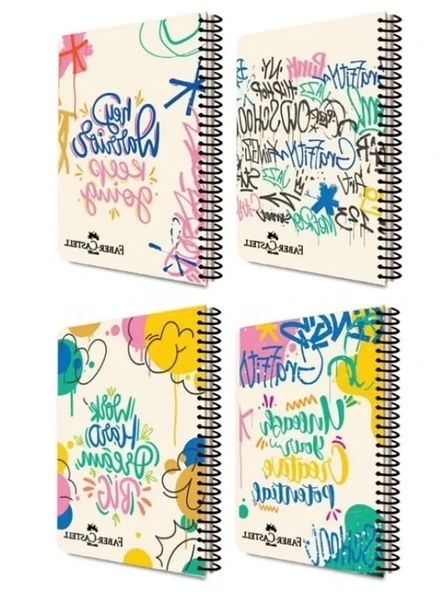Grafiti Desenli Spiralli Defter, A4, 80 Yaprak, 70g Kağıt, Dayanıklı Kapak, Asorti Renkler ürün görseli 1