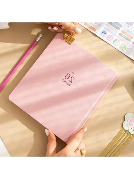 Pembe Dikey Haftalık Sert Kapak Ajanda - 2026 ürün görseli 1