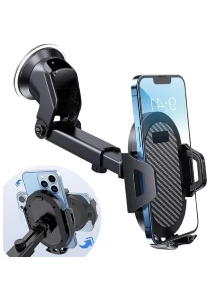 360° Dönebilir Vantuzlu Araç Telefon Tutucu, Tek Tuşla Sabitleme Özelliği ürün görseli 1