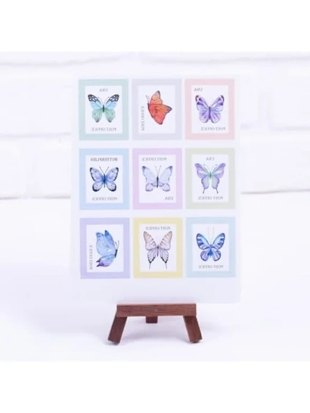 Renkli Kelebek Temalı Pul Sticker Seti, A5 Boyutunda ürün görseli 1