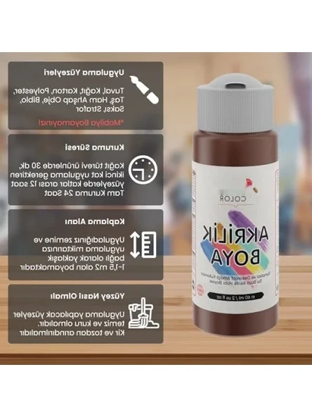 Kahverengi Akrilik Boya, 60 ml - Resim 3