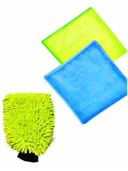 3’lü Araç Temizlik Seti, Mikrofiber Bezler ve Yıkama Eldiveni ürün görseli 1