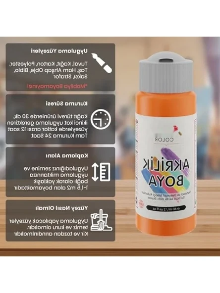 60ml Turuncu Akrilik Boya - Resim 3
