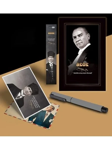 2026 Yılı İçin Atatürk Temalı Ajanda ve Ayraç Kartpostal Kalem ürün görseli 1