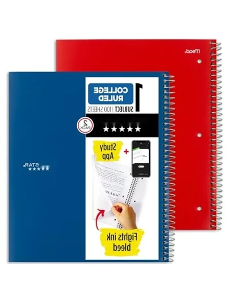 Kolej Çizgili Spiral Defter, 100 Yaprak, 2'li Paket ürün görseli 1